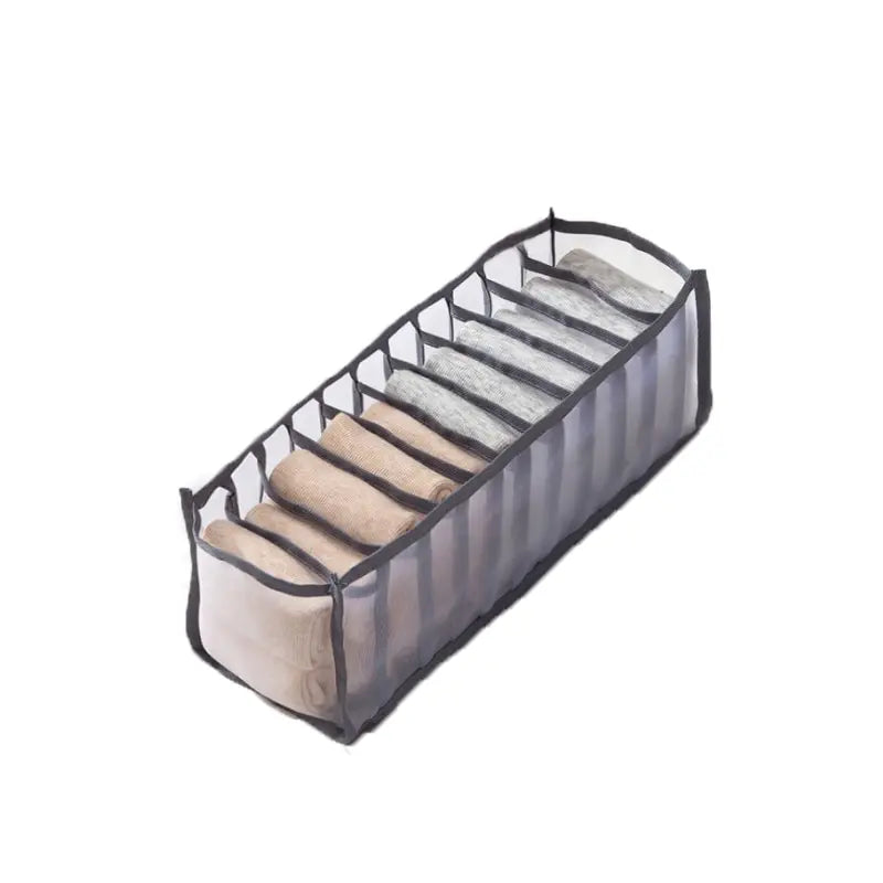 Caja de almacenamiento de ropa interior plegable para el hogar, 11 compartimentos, organizador de nailon para almacenamiento en dormitorio, bolsa de malla transpirable