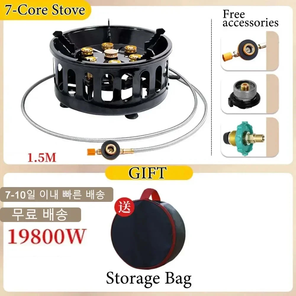 19800W 7-Core Camping Stove High-Power Strong Fire Portable Tourist Gas Burner Windproof Electronic ignition Camping Equipment