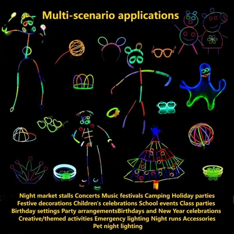 50/100PCS Glow Stick Set with 17 Accessories DIY Perfect for Vibrant Party Supplies for Concert Halloween Festivals Events Part