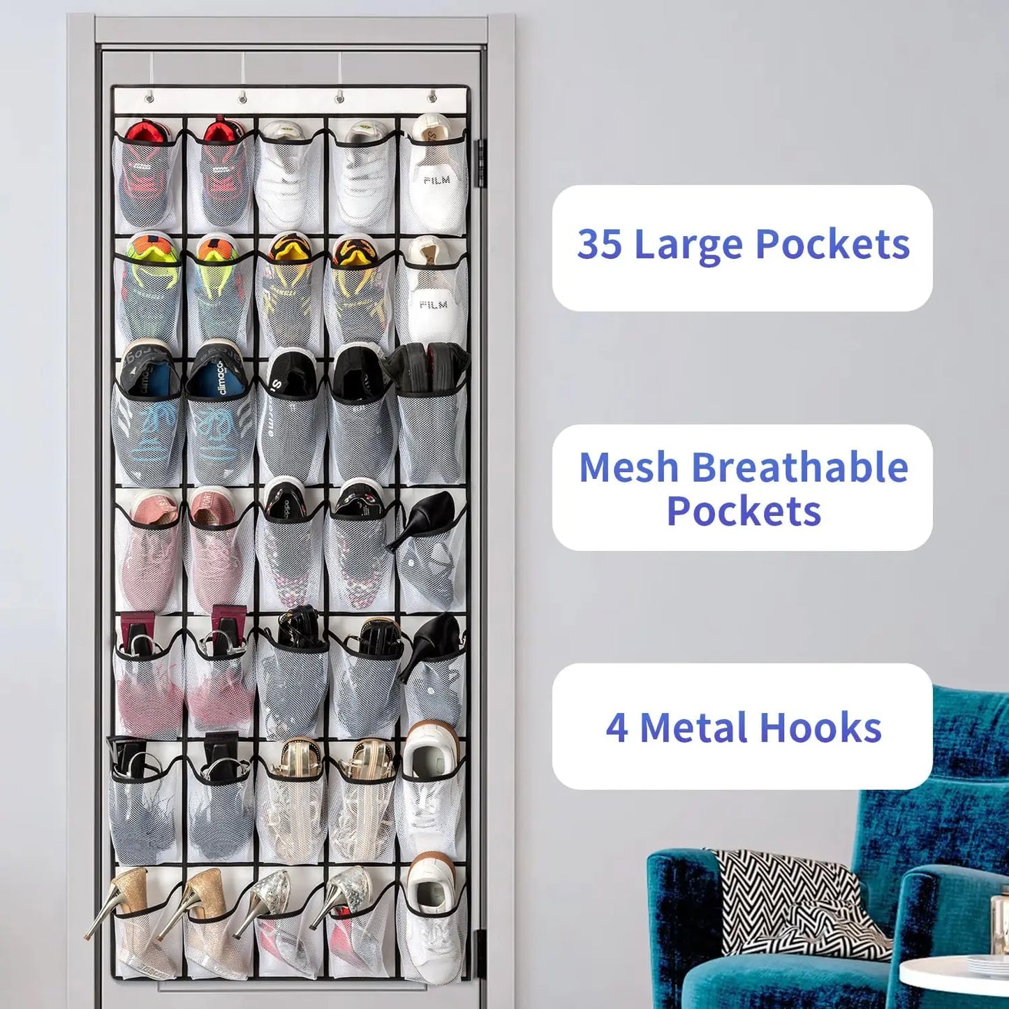 35 Pocket Wall-mounted Sundries Shoe Organiser Closet Storage Shoe Rack Mesh Pocket Clear Hanging Over The Door Shoe Organizers
