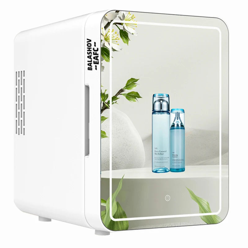 Mini refrigerador de maquillaje de 4L con espejo de luz LED, refrigerador portátil para almacenamiento de cosméticos, mantiene el refrigerador fresco para el hogar y el coche de doble uso