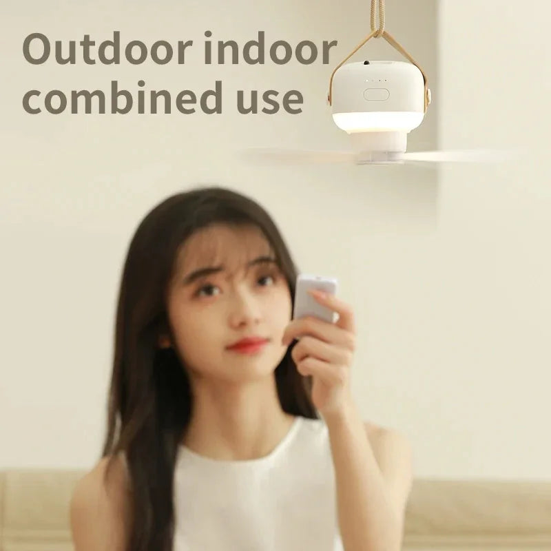 7200mAh Camping Fan Battery Operated Remote Control 4 Gears Portable LED Light Tent Hanging Ceiling Fan for Home Outdoor Bed