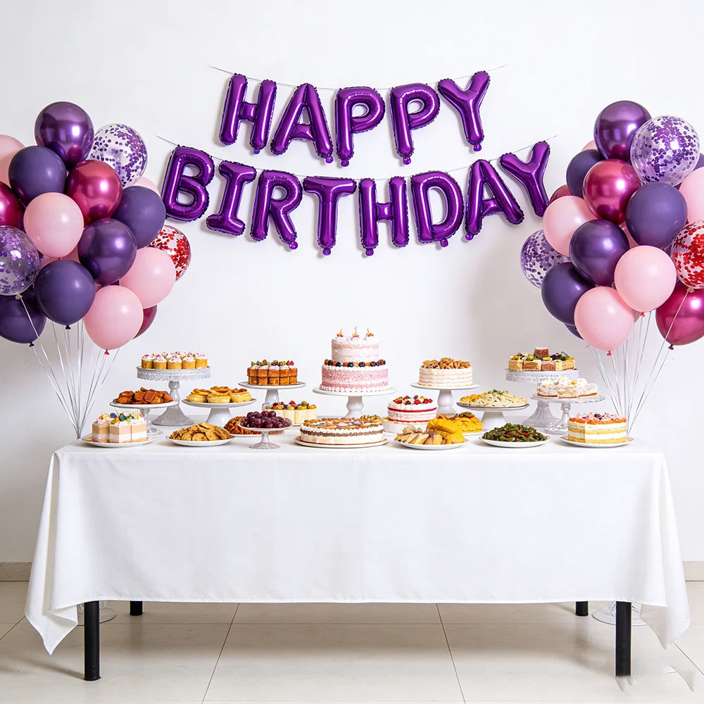 50PCS 12inch Pink Purple Metallic Confetti Balloons Set Wedding Happy Birthday Party Decorations for Indoor Outdoor Celebration