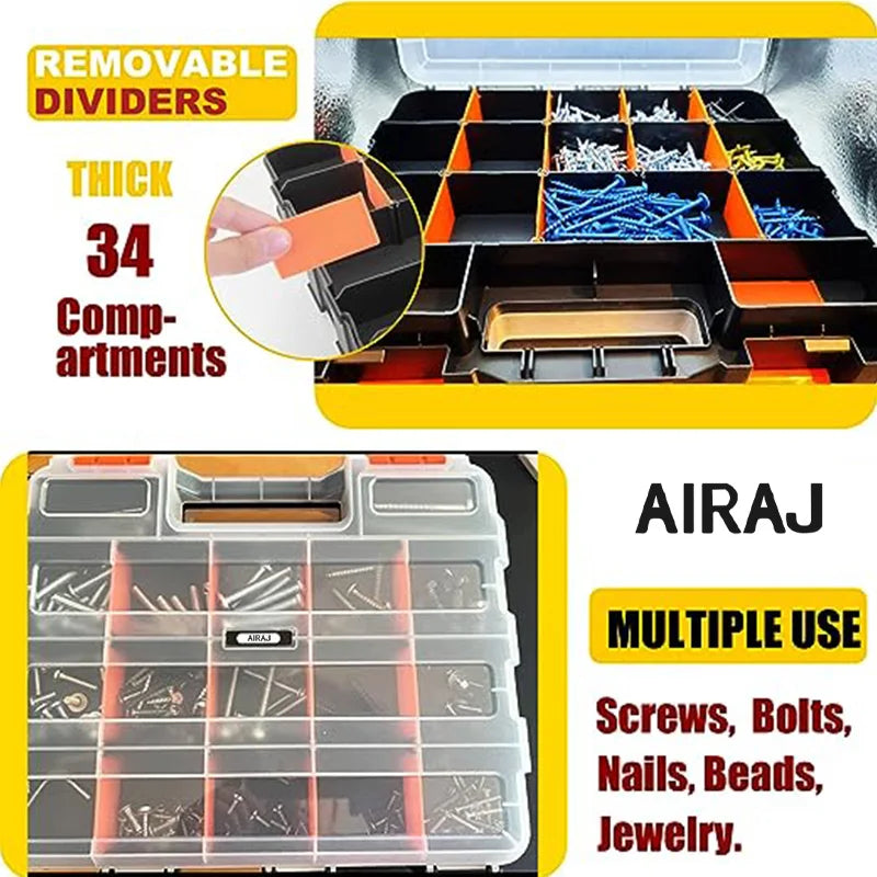 AIRAJ Tool Box Multiple Grid Double-Sided Garage Toolbox Plastic Boxes Professional Complete Case for Mechanics Organizer Tools