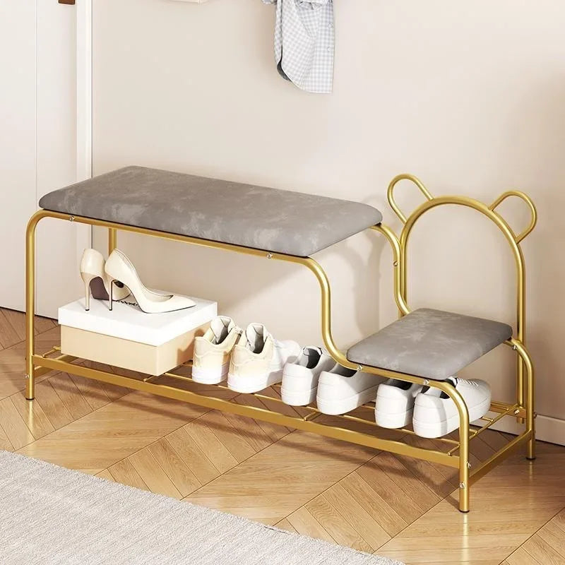 Creative Bear Ottoman with Shoe Rack Shoes Changing Stool Cabinet Organizer for Living Room Corridor Hallway Entrance Furniture