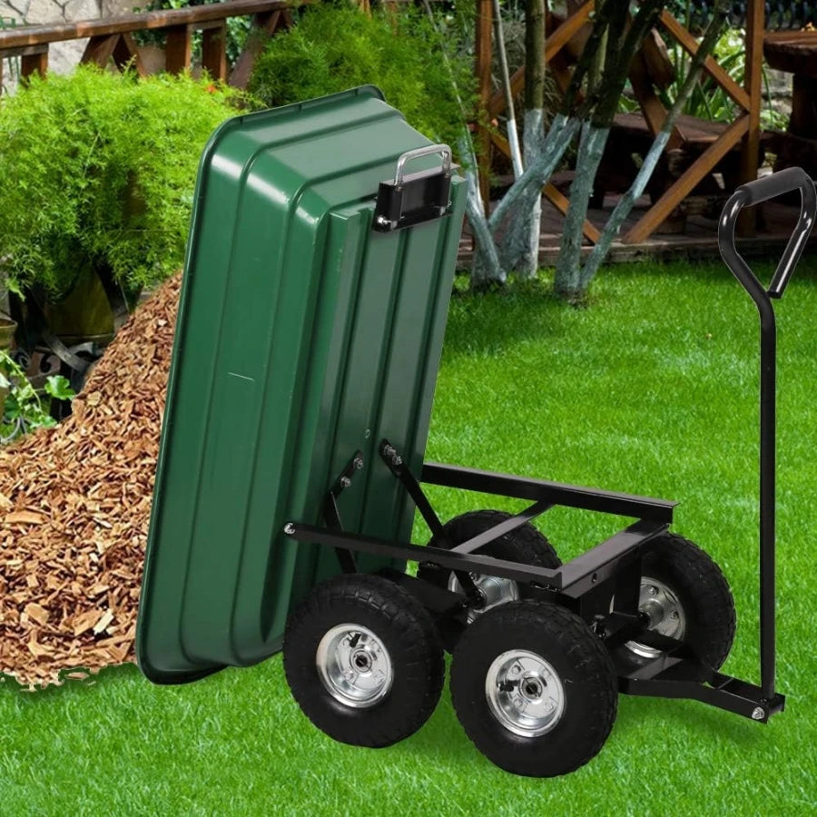 Garden Dump Cart, Heavy Duty Utility, Outdoor Lawn, Yard, Wagon Carrier with Sturdy Steel Frame, Wheelbarrow, 200kg Capacity
