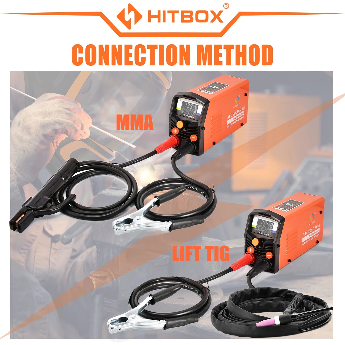 HITBOX Welding Machine 2 in 1 ARC MMA TIG-lift Welder ARC200D MINI IGBT Inverter LED Digital Display Protable For Home