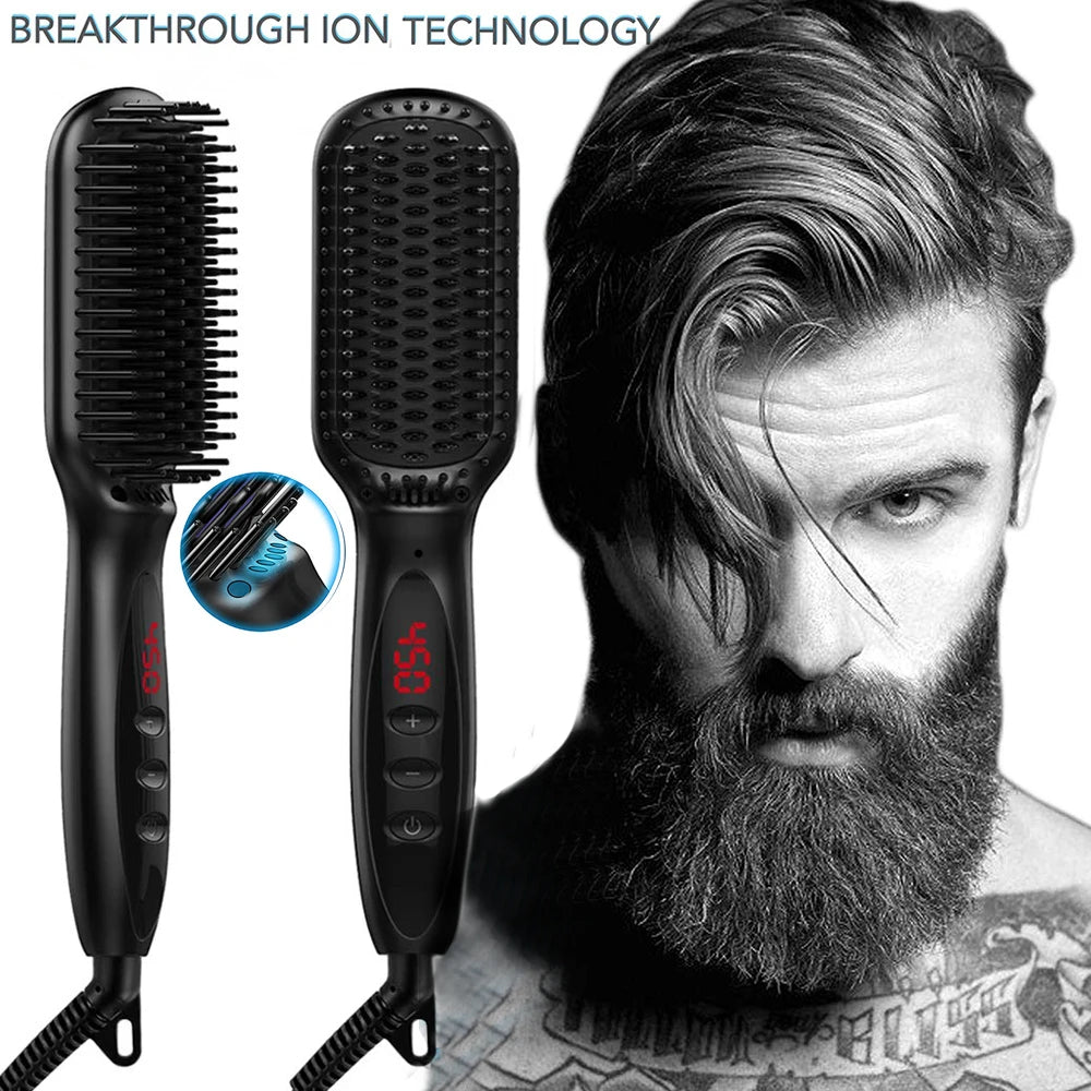 Peine alisador de calor, cepillo alisador de pelo para hombres, cepillo alisador de barba rápido, peine para Barba, peine con estilo, peine alisador