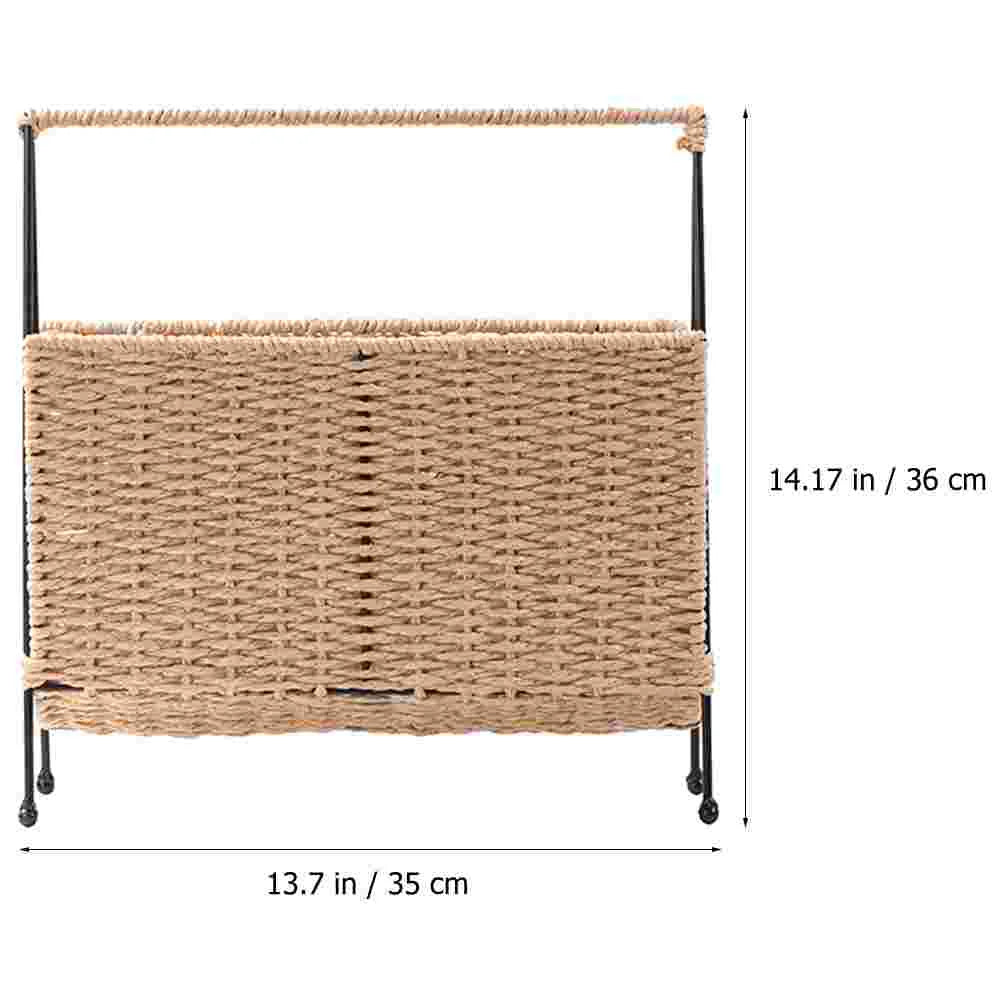 Magazine Basket Storage Woven Holder Rack Standing Rattan Book Organizer Stand Floor File Snack Bin Baskets Wicker Farmhouse