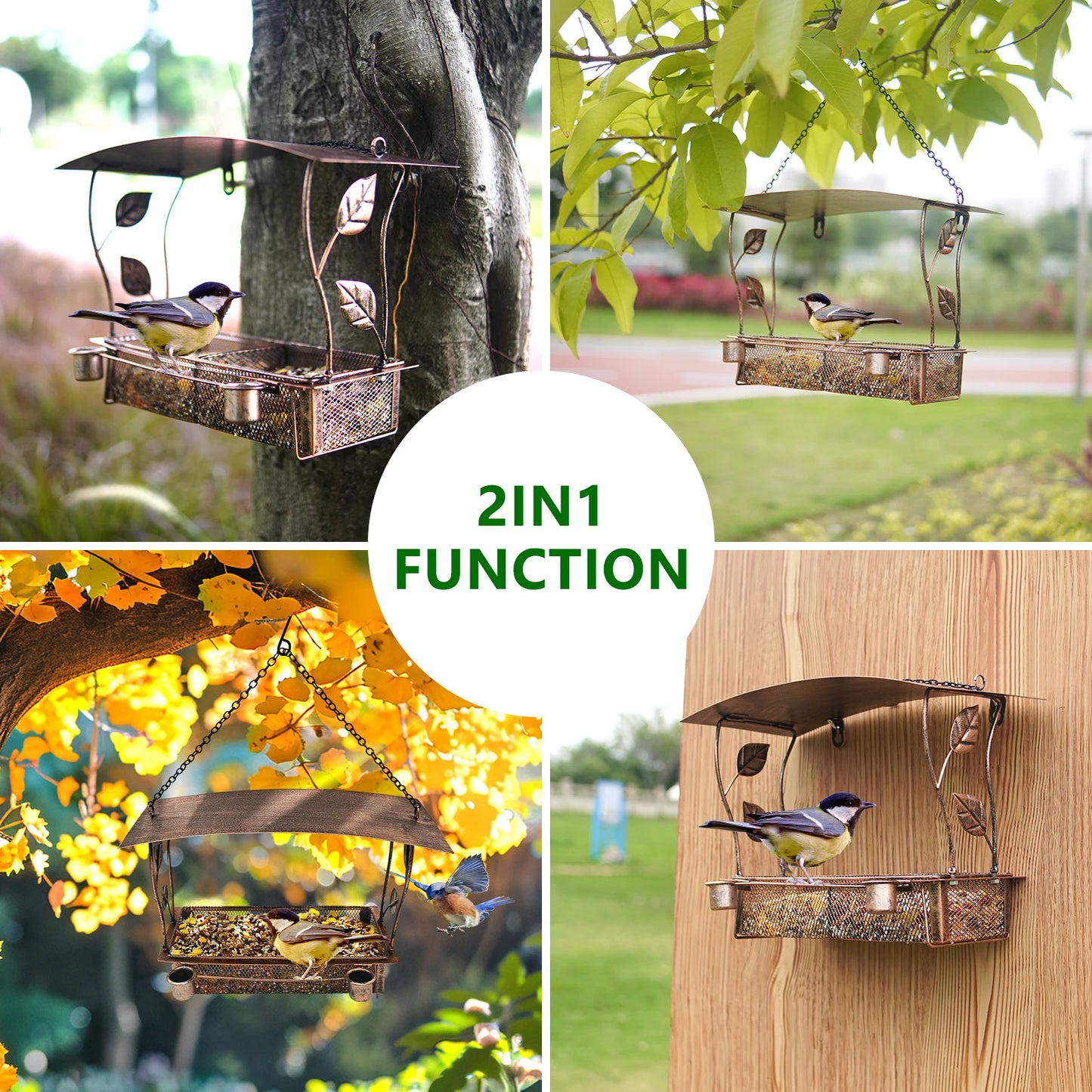 Metal Window Bird Feeder - Antique Bronze Hanging Bird Feeding Supplies - Decorative Outdoor Bird Feeder for Garden Window Patio