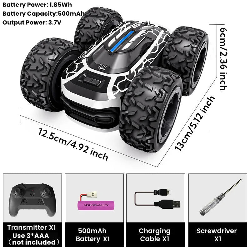 Remote Control Car with Lights for Boys 4-7, 2.4GHz Rc Stunt Cars for Kids, 360°Rotating Double Sided RC Car Toys Black