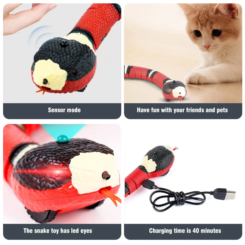 Smart Sensing Interactive Cat Toys Automatic Eletronic Snake Cat Teasering Play USB Rechargeable Kitten Toys for Cats Dogs Pet