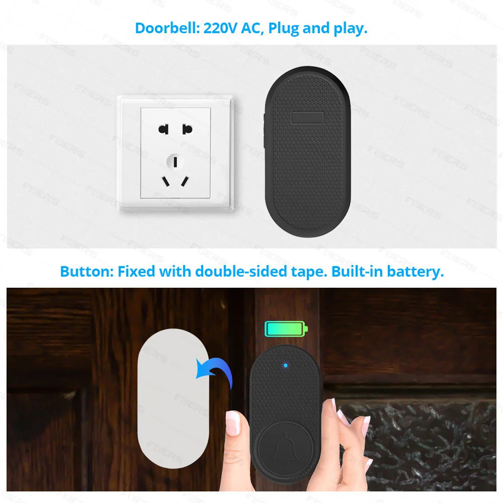 Timbre inalámbrico impermeable timbre de bienvenida timbre de puerta de casa inteligente 32 canciones melodías inteligentes alarma con batería-Fuers M558