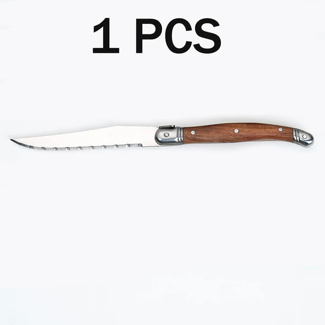 Juego de cuchillos serrados para carne 4/6/8 P, cuchillo para cena, cubiertos con mango de madera maciza, cuchillo de mesa de acero Tang completo, cuchillo para cubiertos con mango afilado