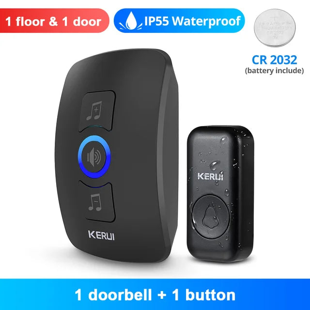 KERUI Wireless Doorbell Waterproof OutDoor Smart Home Door Bell Welcome Melodies Chime Kit LED Flash Security Alarm For House