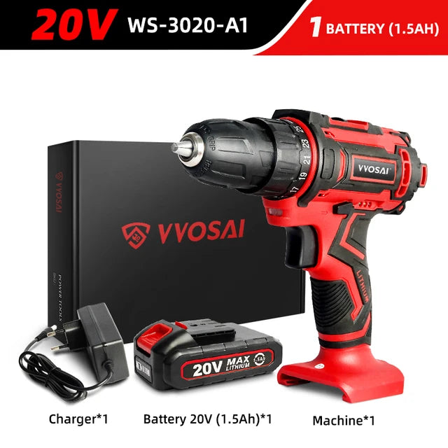 VVOSAI 12V 16V 20V Cordless Drill Electric Screwdriver Mini Wireless Power Driver DC Lithium-Ion Battery 3/8-Inch
