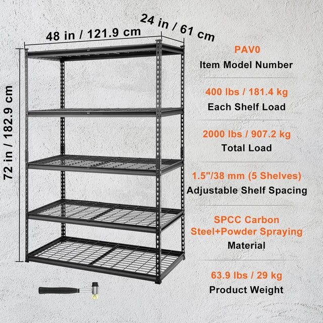 VEVOR Estantería de almacenamiento ajustable de 5 niveles, 2000 libras, estantes de garaje resistentes, organizador de alambre para cocina, despensa, sótano