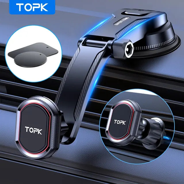 Soporte magnético para teléfono de coche TOPK, soporte manos libres 2 en 1 para salpicadero y ventilación de aire para iPhone, Samsung y Android