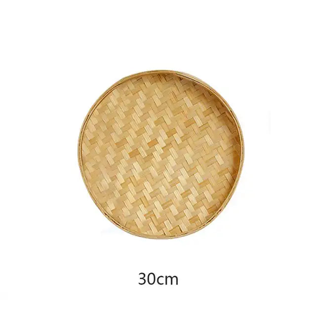 Rattan Wicker Basket Handwoven Fruit Tea Snack Bread Basket Cosmetic Round Storage Box Water Hyacinth Weaving Bamboo Tray