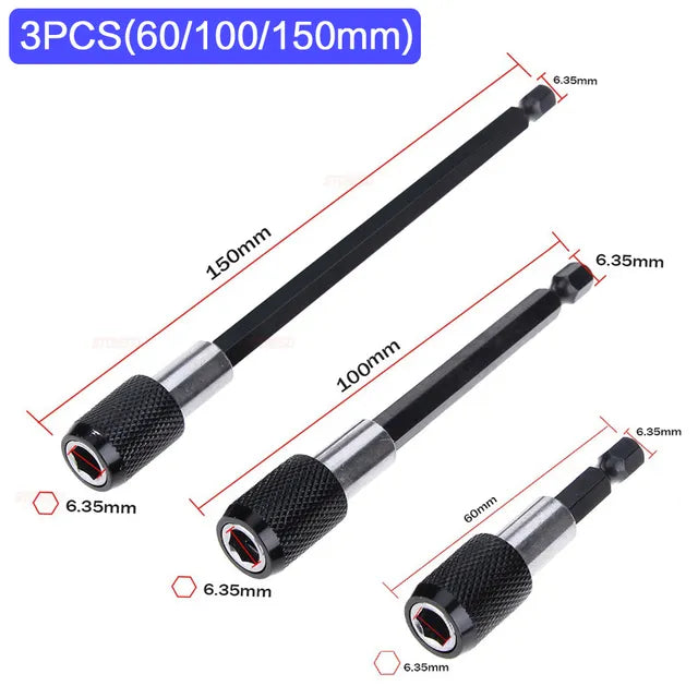 STONEGO 1PC/3PCS 1/4 英寸快速六角柄释放磁性电动螺丝刀延长钻头支架 60/100/150 毫米延长杆