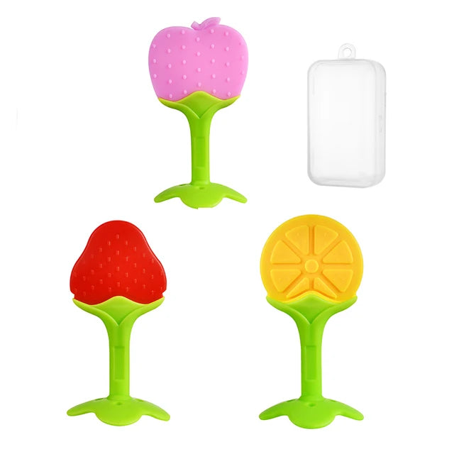 3 uds. Juguetes para la dentición del bebé para recién nacidos, juguetes para masticar con forma de fruta para recién nacidos, sin BPA, de silicona, con caja de almacenamiento, regalo perfecto para bebé