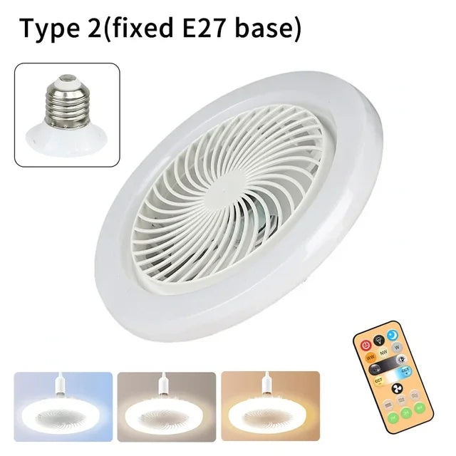 Ventilador con luz LED 2 en 1 con modo de tres velocidades y Control remoto, Base de iluminación de AC85-265V E27 para dormitorio, sala de estar, ventilador de techo