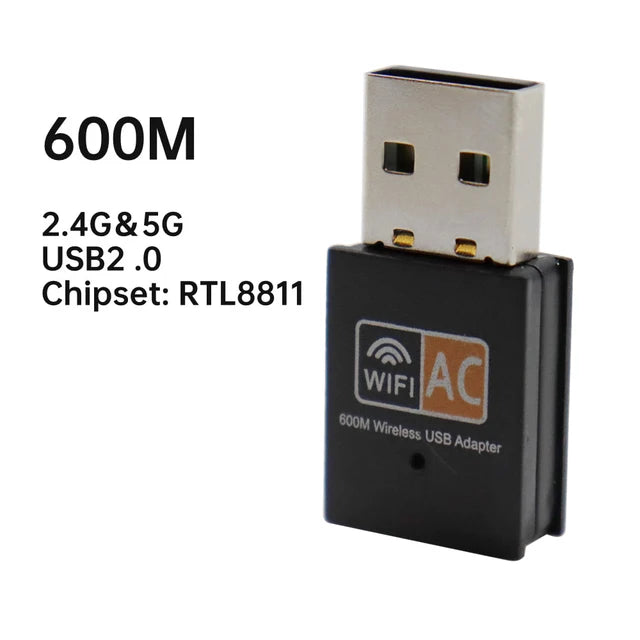 Adaptador wifi USB de doble banda de 1200Mbps, WiFi de 2,4 GHz y 5GHz con 4 antenas, miniordenador, receptor de tarjeta de red de 600Mbps