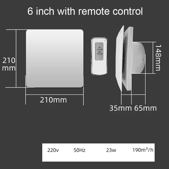 4/6 Inch High Speed Exhaust Fan Toilet Kitchen Bathroom Hanging Wall Window Ventilator Extractor with Remote Control