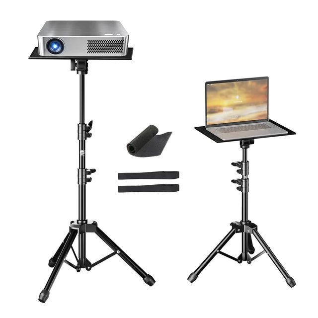 Portable Projector Floor Stand Adjustable Height Projector Tripod Stand with 2 Shelves, Laptop Tripod on Wheels With Two Clip