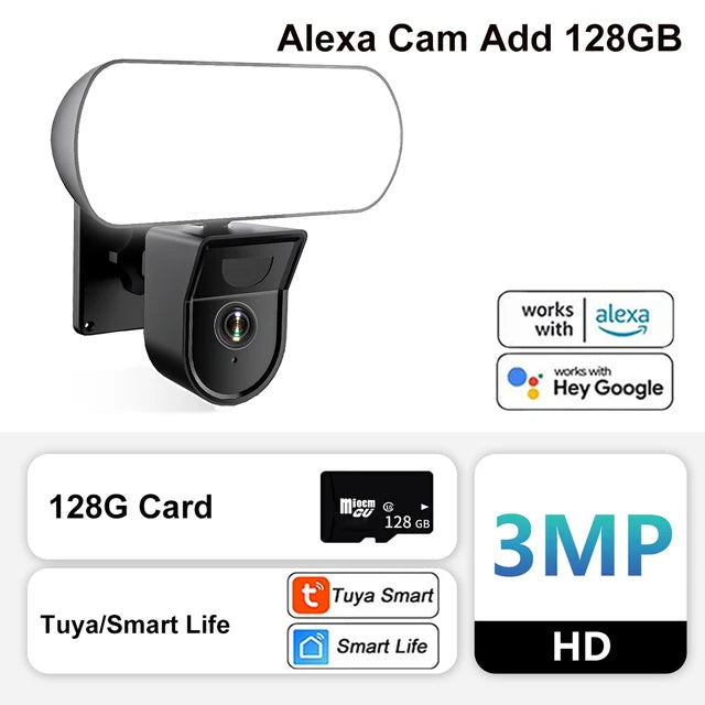 3MP Tuya WiFi 泛光灯摄像头 10W 花园壁灯安全摄像头户外 IP65 PIR 检测智能传感器灯报警音频