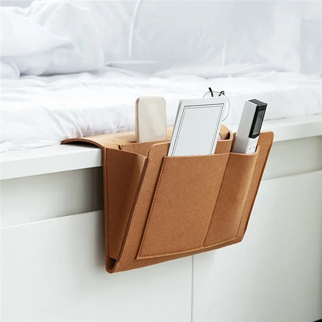 Bolsa de almacenamiento para cabecera de cama de fieltro, organizador para cama, escritorio, sofá, TV, Control remoto, Caddy colgante, organizador de almacenamiento para sofá, soporte para cama con bolsillos