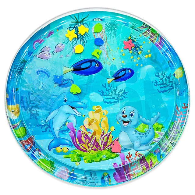 Alfombra grande de 100cm para jugar en el agua, patrón de sello de delfín, alfombra de juego redonda inflable de PVC, cojín, regalo para niños, 1 ud.