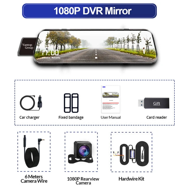 Mirror Camera for Car Touch Screen Video Recorder Rearview mirror Dash Cam Front and Rear Camera Mirror DVR Black Box