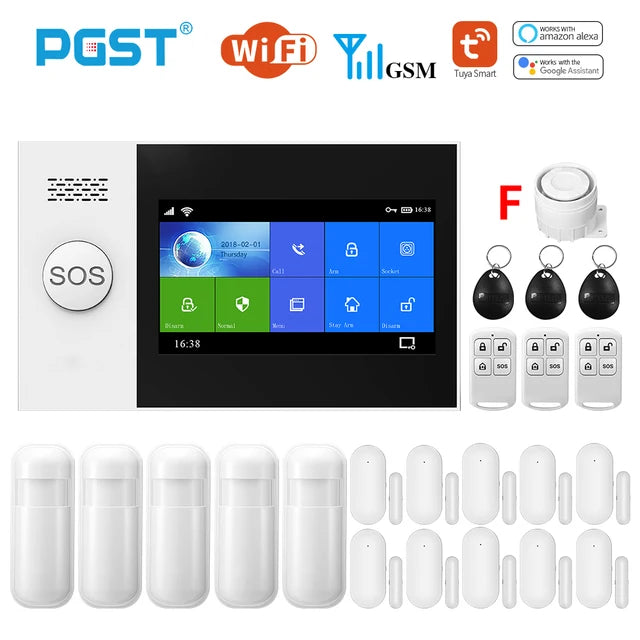 PGST PG-107 Tuya Wireless Home WIFI GSM Home Security With Motion Detector Sensor Burglar Alarm System APP Control Support Alexa