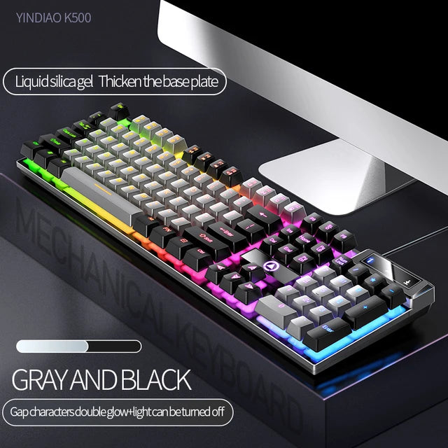 Teclado YINDIAO para juegos, ordenador portátil con cable, escritorio, PC, accesorios de oficina, teclados para jugadores de perfil bajo con teclado numérico