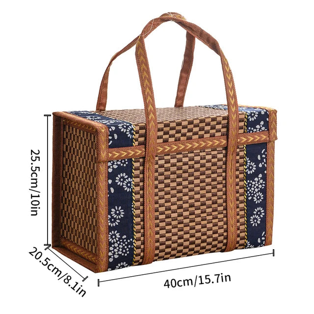 编织收纳篮可折叠竹编织储物盒大容量杂物收纳盒杂志报纸筐家居装饰