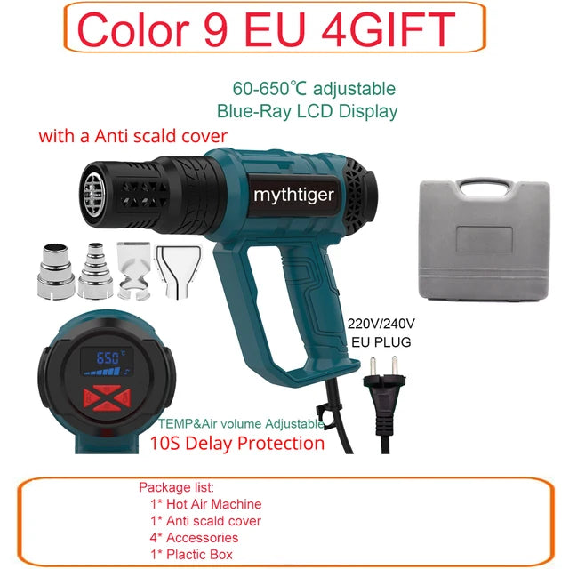 220V EUPLUG Industrial Heat Gun Hair dryer Construction 2000W Hot Air Gun Air dryer for soldering Thermal blower Shrink wrapping