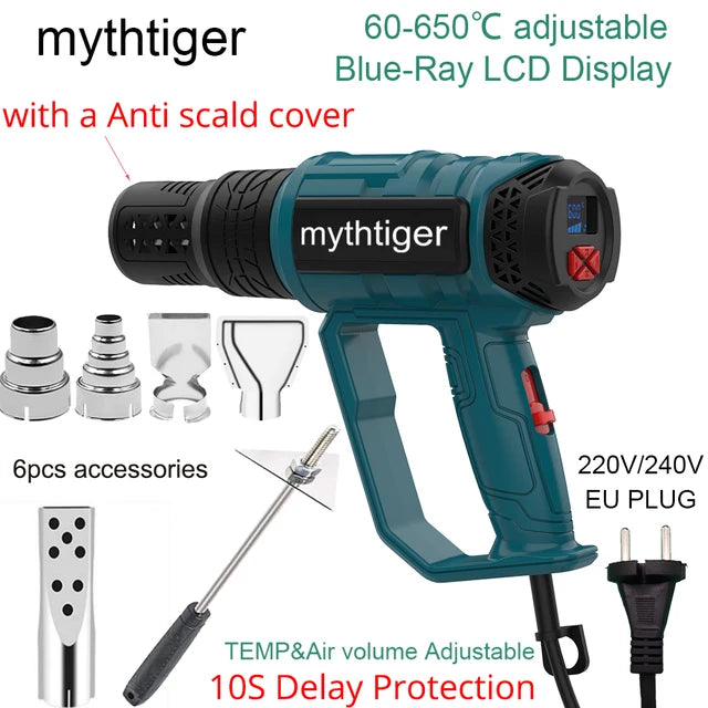 220V EUPLUG Pistola de Calor Industrial secador de pelo construcción 2000W pistola de aire caliente secador de aire para soldar soplador térmico envoltura retráctil