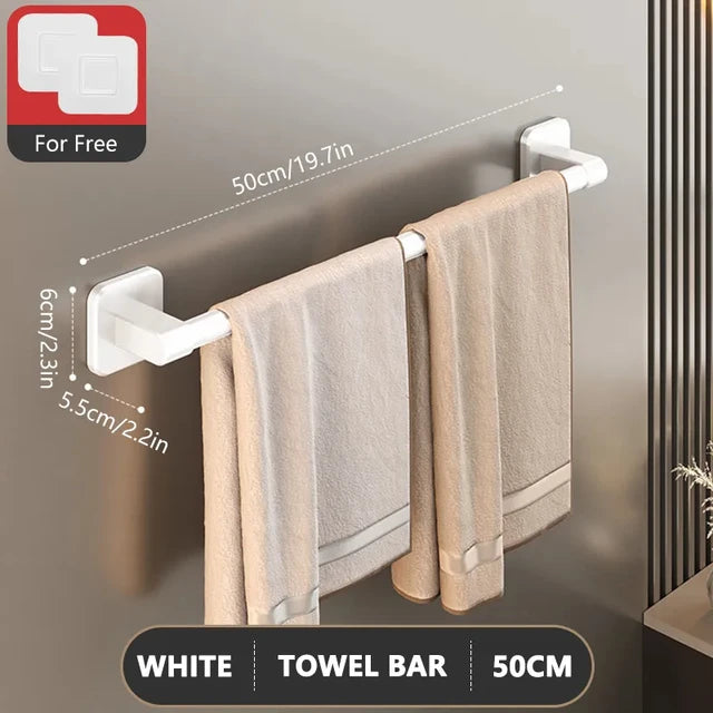 Toallero montado en la pared con ventosa no perforada, estante de almacenamiento para baño, toallero de barra horizontal para baño