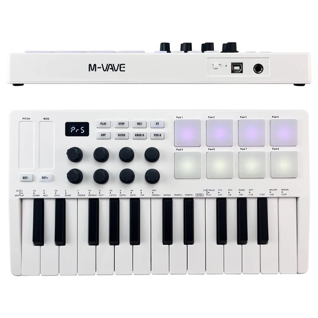 M-VAVE MIDI teclado controlador de 25 teclas Piano teclado USB portátil y 8 almohadillas retroiluminadas RGB 8 perillas instrumentos de teclado musical