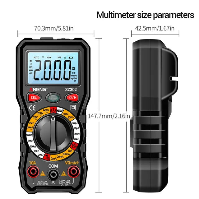 SZ301 SZ302 Professional Digital Multimeter AC/DC Votage Tester NCV Detector Resistance Tester Ohm Ammeter Capacitance TestMeter