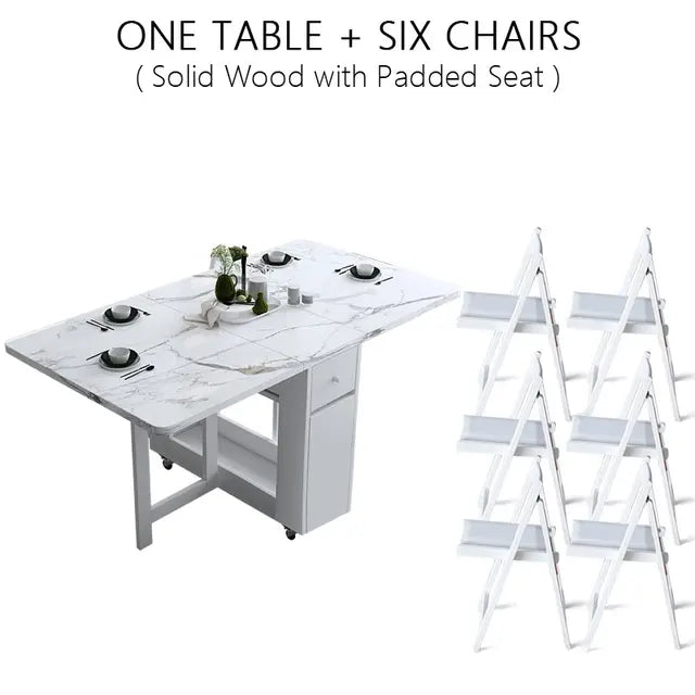 Fashion White Color Folding Dining Table Furniture yemek masasi Multifunctional Rectangle Foldable Dining Table Folding Chairs
