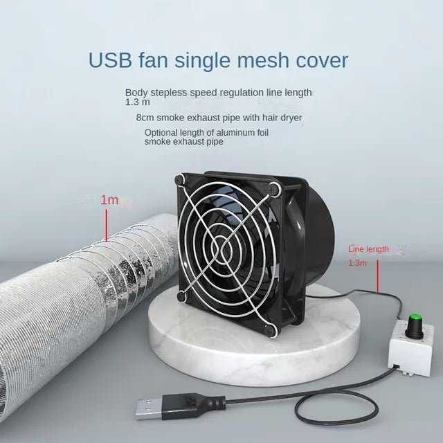 USB Adjustable Speed Solder Smoke Absorber ESD Fume Extractor Fan Pipe Duct Exhuast Fan with 1M Pipe Tub Ventilation Fan