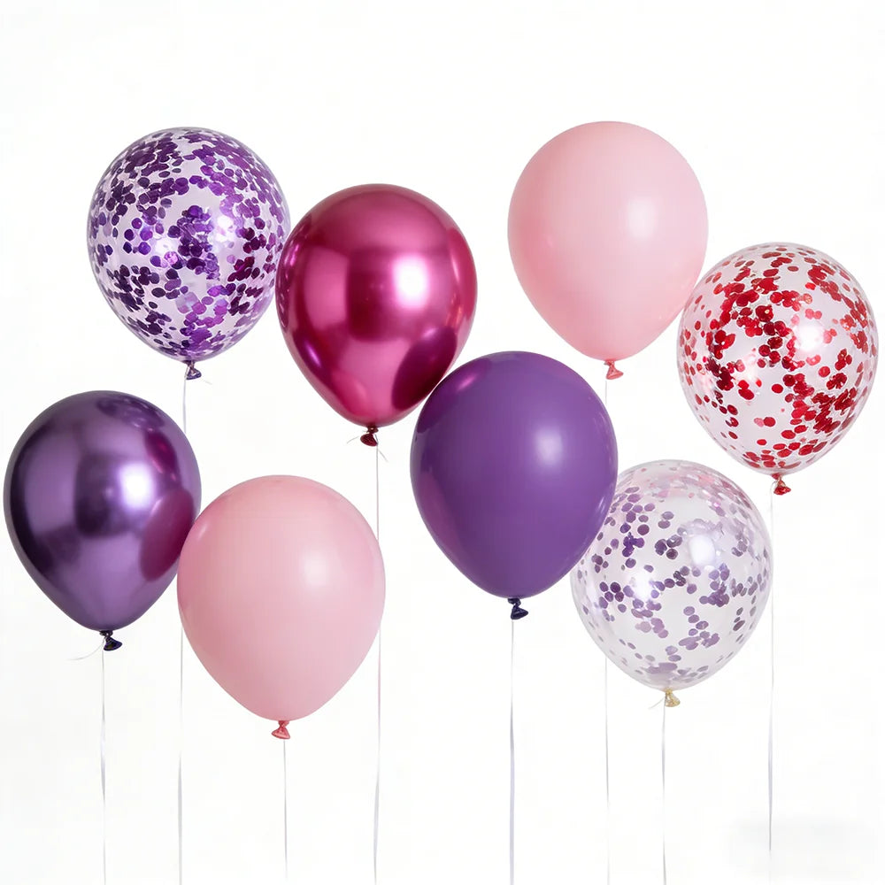 50PCS 12inch Pink Purple Metallic Confetti Balloons Set Wedding Happy Birthday Party Decorations for Indoor Outdoor Celebration