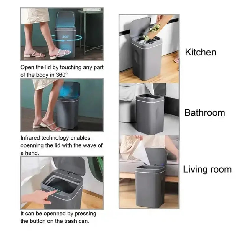 Cubo de basura con Sensor automático de 16L, cubo de basura eléctrico sin contacto, cubo de basura impermeable para cocina y baño con tapa, cesto de basura para el hogar 
