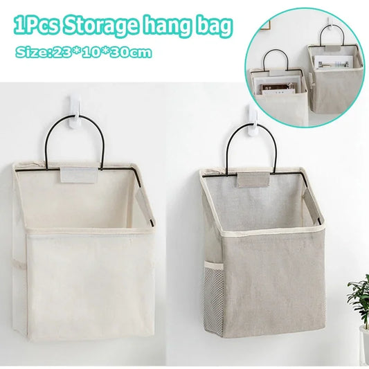 Bolsa de almacenamiento montada en la pared, cesta colgante de tela, bolsa organizadora para dormitorio, gancho para soporte de teléfono y libros, 1 ud. 