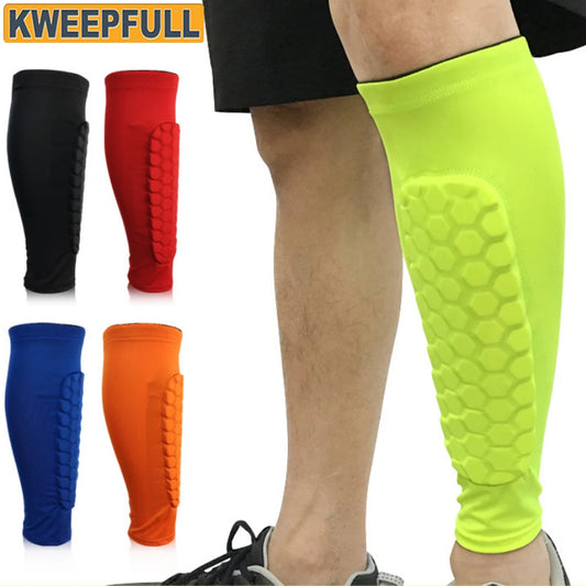 1 件足球护胫板护胫板适用于儿童青少年成人，小腿压缩套带蜂窝垫，支持胫骨夹板棒球