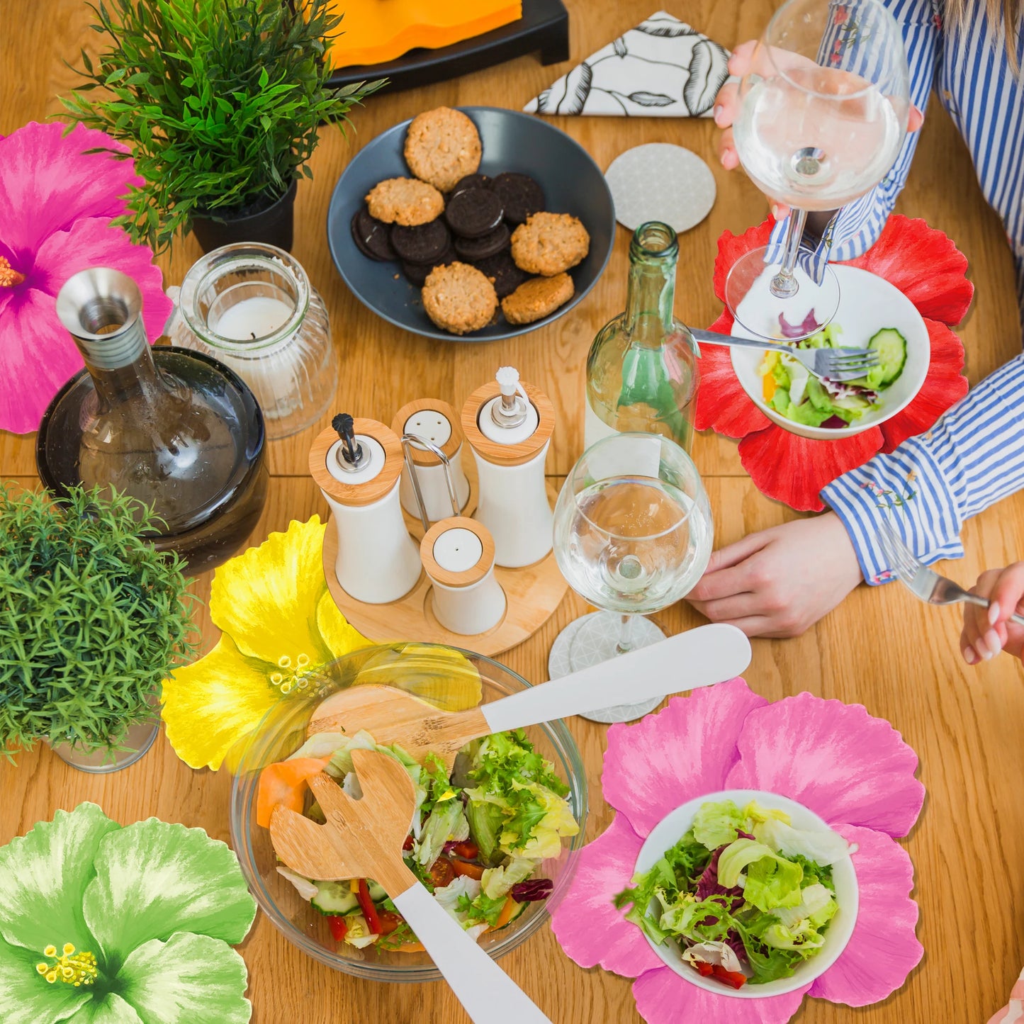 Hawaiian Theme Party Favors Eyeglasses Fun Sunglasses Prop Food Tray Hawaiian Flower Table Mat Beach Summer Party Decorations