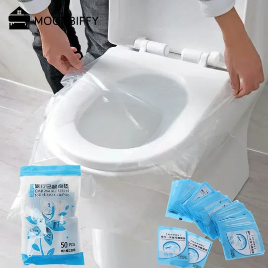 30Pcs Disposable Toilet Seat Cover Mat Portable 100% Waterproof Safety Toilet Seat Pad for Travel/Camping Bathroom Accessiories