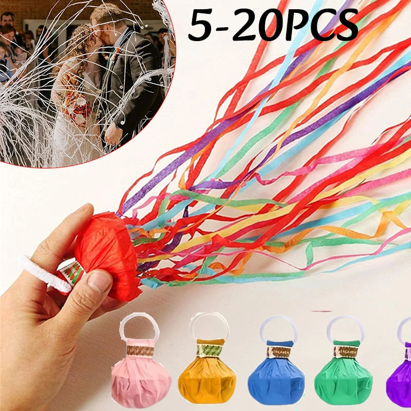 5-20pc Colorful Hand Throw Streamer Poppers Wedding Birthday Festival Decor Throw Streamers Poppers No Mess Paper Party Gift